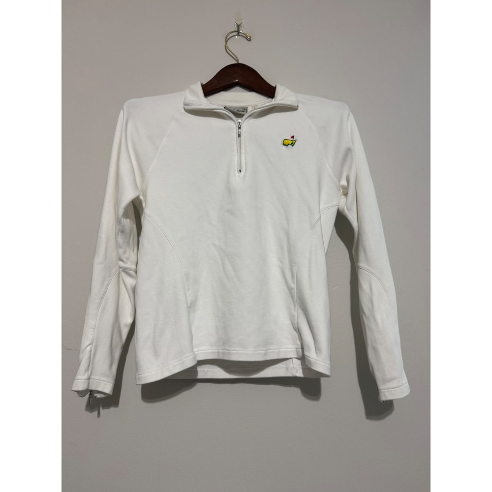 Bobby Jones Womens Masters Quarter Zip Pullover White Cotton Size M Zipper Cuffs